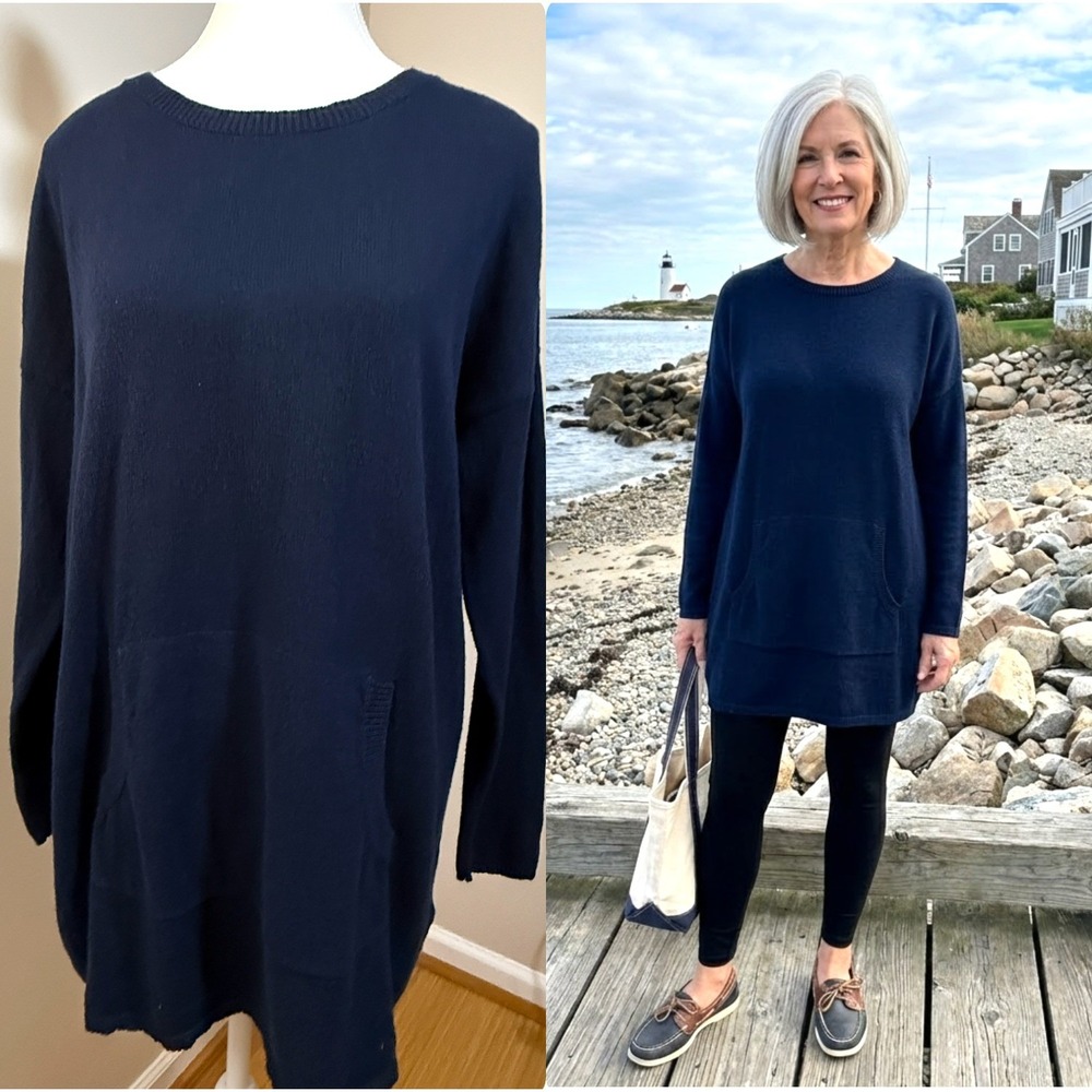 Eileen‎ Fisher Navy Longline Organic Cotton Blend Sweater Small - Picture 9 of 9
